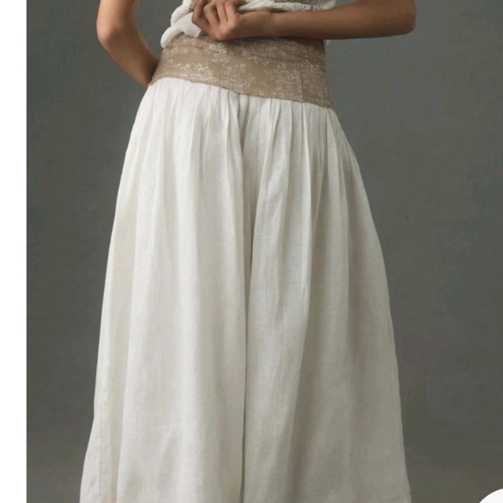 Anthropologie Culottes Pants Linen Jacquard Waist Cottage Core